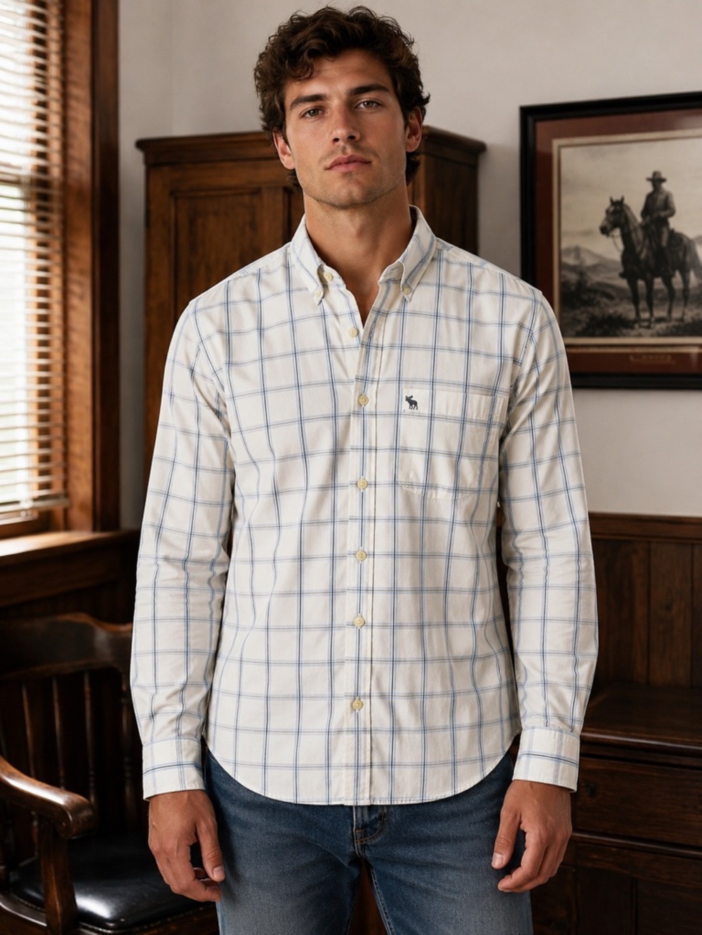 Abercrombie & Fitch - Men's Long-Sleeve Muscle Plaid Button-Up Shirt - Size: S